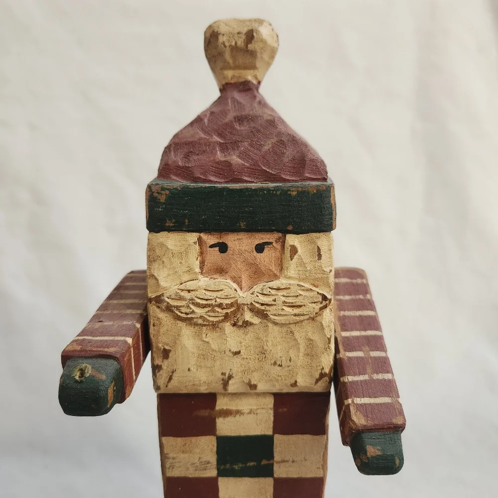 Primitive Wood Block Santa Figurine Sculpture Rustic Country Christmas